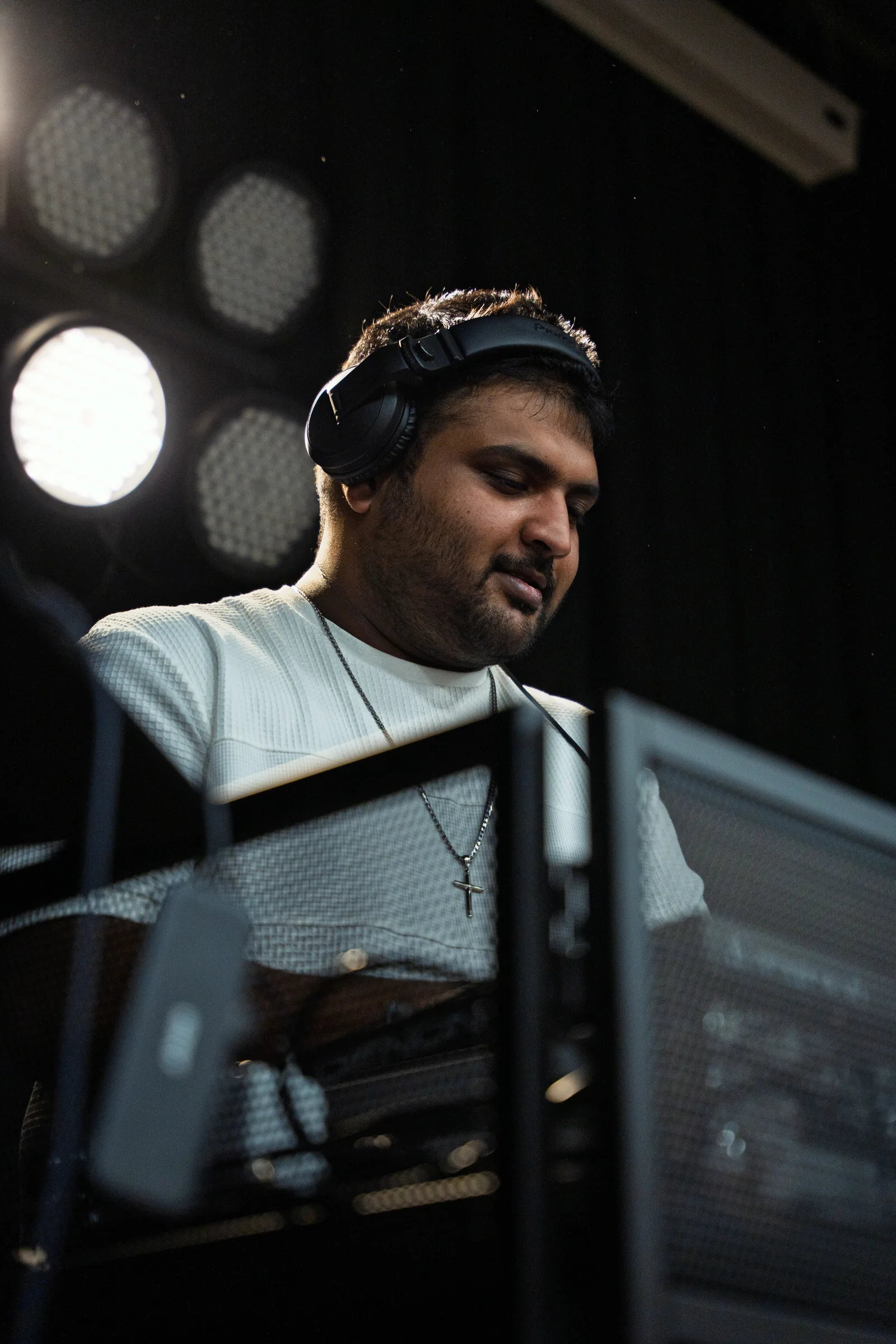 Fattymahn DJ silhouette in stage lights, Portsmouth